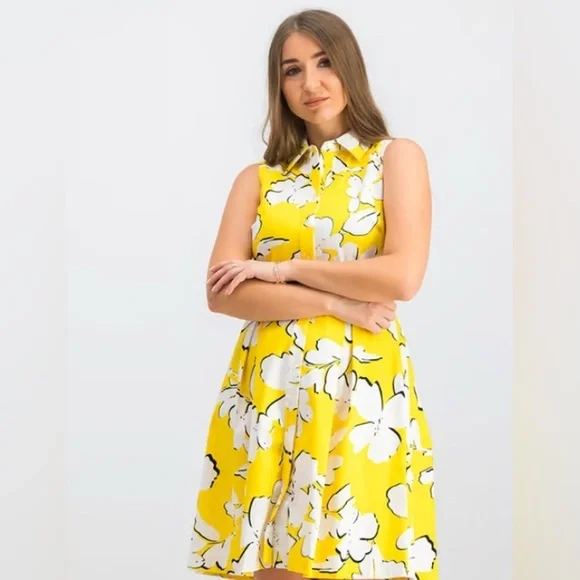 Sandra Darren Women Sleeveless Cotton Sateen Button-down Shirt Floral Dress (8) - Picture 3 of 9